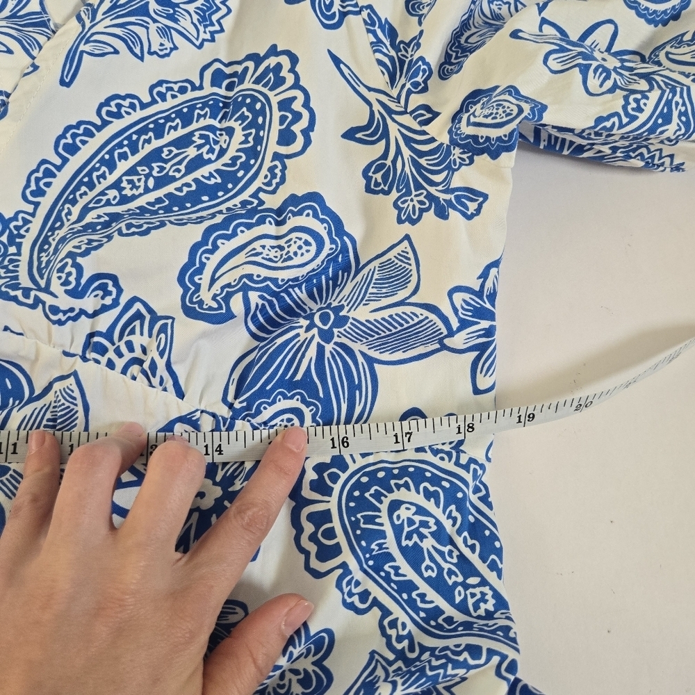 Melloday Paisley Floral Puff Sleeve Minidress santorini greek pockets sz XL - Picture 6 of 11